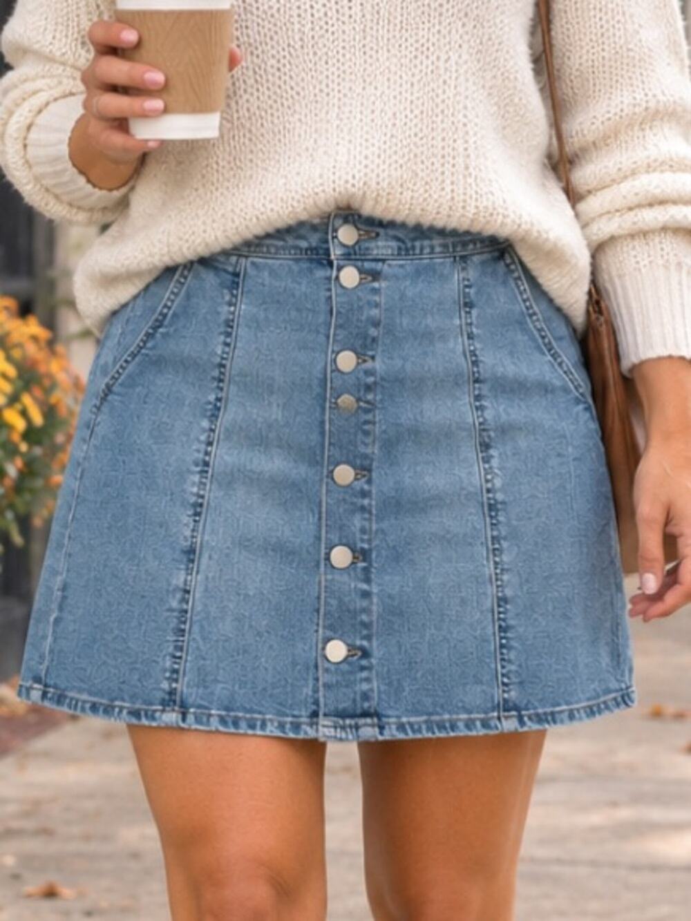A New Day Button Front Denim Mini Skirt Size 4 Light Wash A-Line Y2K Casual